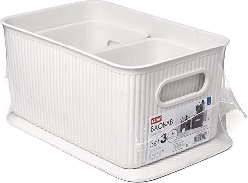 Tatay 7010901 Multipurpose Organizer Basket Set with Lid, 3X White, Medium - Image 2