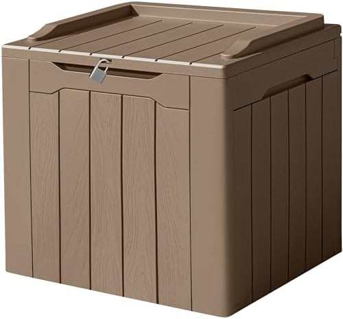 Devoko 31 Gallon Waterproof Outdoor Storage Box Resin Deck Box Lockable and UV Resistant for Patio Furniture,Garden Tools (Light Brown) by DEVOKO
