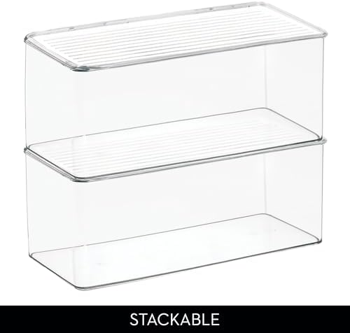 iDesign Plastic Stackable Hinged-Lid Storage Box, Set of 3, Clear - Image 4
