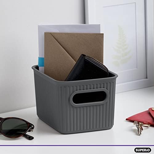 Superio Decorative Plastic Basket Open Home Storage Bins Organizer Baskets, Small, Grey (8 Pack) Container Boxes for Organizing Closet Storage Bins for Shelves Drawer Shelf, 1.5 Liter - Image 7