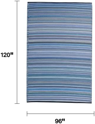 Fab Habitat Striped Outdoor Rug - Waterproof, Fade Resistant, Crease-Free, Reversible - Premium Recycled Plastic - Patio Porch Balcony Deck - Cancun Indigo - 8x10 ft - Image 2
