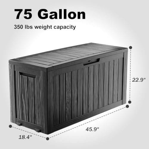Vixzen 75 Gallon Deck Boxes Outdoor Waterproof, Resin Lockable Storage Box for Patio Cushions Storage Furniture, Garden Tools, Pool Supplies, Weatherproof and UV Resistant (Black, 75 Gallon) - Image 2