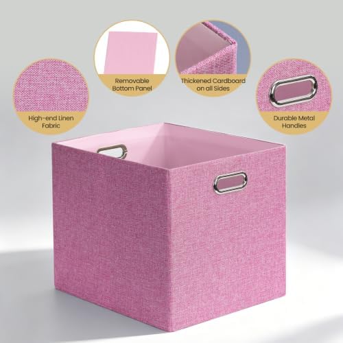 Posprica 3X Thicker Collapsible Storage Bins,13×15x13 Foldable Storage Cube Boxes Fabric Drawer for Closet Shelf Cabinet Bookcase, set of 4 (Pink) - Image 3
