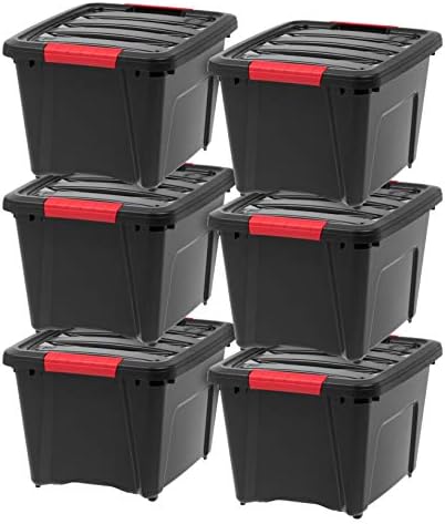 IRIS USA 6-Pack 19 Quart Storage Bins with Lids, Black by IRISUSA