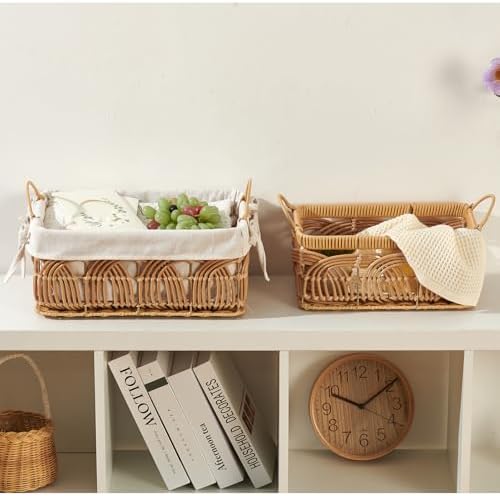 2PCS Plastic Wicker Storage Baskets Set Handmade Woven Boxes - Image 5