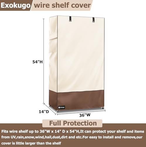 Wire Shelf Cover,600D Heavy Duty 100% Waterproof Shelf Covers for Wire Shelving,Outdoor Storage Shelves Cover for Metal Rack,36" W x 14" D x 54" H,Beige & Brown - Image 3