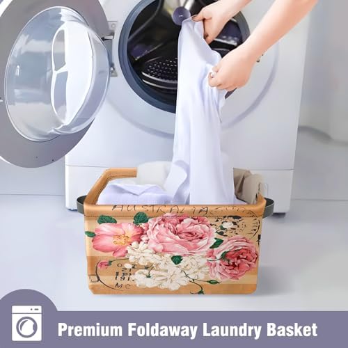Vintage Rose Floral Foldable Baskets Storage Bins with Handles, Decorative Cloth Organizer Storage Boxes 2 sets - Image 7