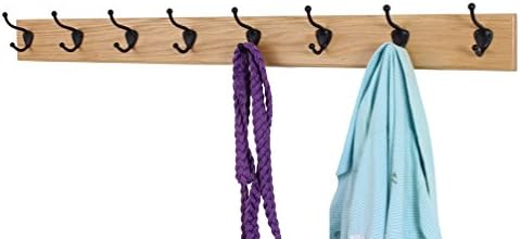 Oak Coat Rack with Oil Rubbed Bronze Hat & Coat Style Hooks (Natural, 36" x 3.5 with 7 Hooks) - Image 3