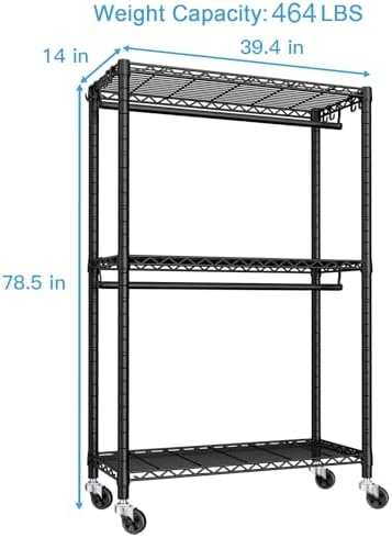 FUTASSI Rolling Clothes Rack, Clothing Racks for Hanging Clothes, Black - Image 6