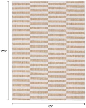 Unique Loom Outdoor Striped Collection Area Rug - Striped (7' 1" x 10' Rectangle, Taupe/Ivory) - Image 2