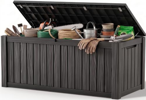 Outdoor Storage Box, 260 Gal Waterproof Resin Deck Box w/Support Rod by ATMELT