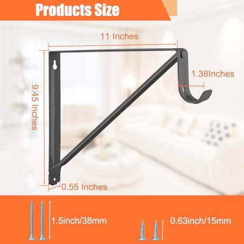 10 Pack Heavy Duty Closet Shelf & Rod Brackets, Wall Mounted Closet Shelf Brackets, 11 x 9.45 Inch Closet Shelf Brackets with Rod Support, Black - Image 3