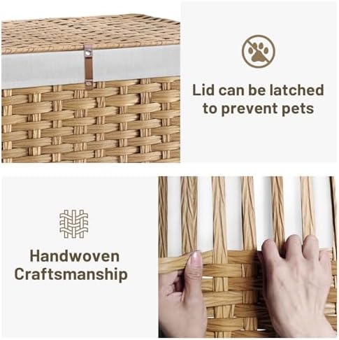 240L Wicker Storage Basket with Lid, Handwoven Rattan Large Shelf Basket with Removable Liner, 47.6 Gallon Wicker Basket for Blanket, Storage Trunk with Handle for Closet, Bedroom, Livingroom, Natural - Image 5