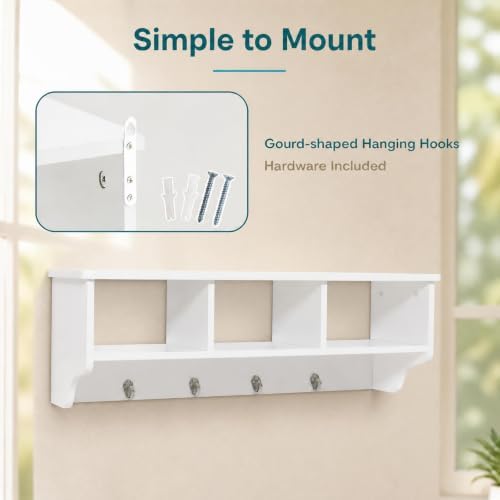 GIANTEX Coat Rack with Hooks Wall Mount, Wall Cubby Organizer with 4 Hooks - Image 6