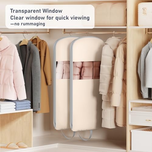 DIMJ 4 Pack 54" Garment Bags for Hanging Clothes - Space Saving Compression Suit Bag Travel with Handles Window, Washable Carry Clothing Storage Cover for Dress, Coats, Down Jacket, Shirts - Image 3