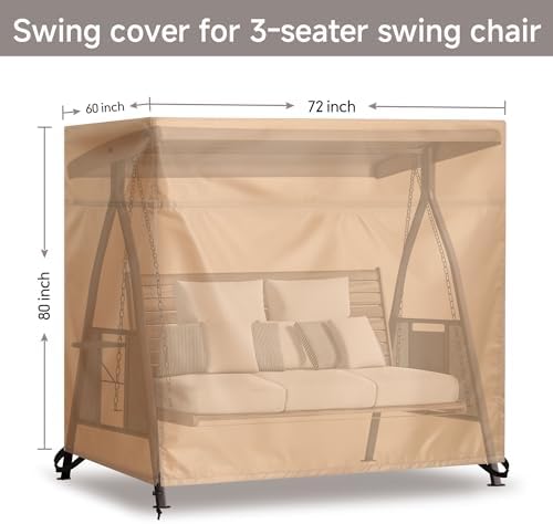 Outdoor 3 Triple Seater Hammock Patio Swing Chair Cover, Water-Resistant, All Weather Protection, Beige Color - Image 2