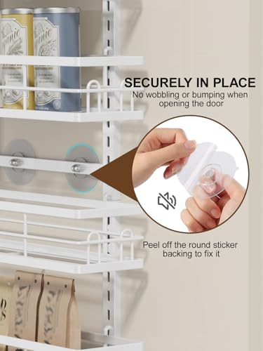 Delamu Over the Door Pantry Organizer, 6 Tier Pantry Door Organizer with Adjustable Basket, Door Spice Rack Seasoning Organizer, Metal Hanging Pantry Organizers and Storage for Kitchen,15.3" White - Image 7