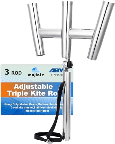 3 Tube Rod Holder-Stainless Steel Trident Outrigger Stylish-Tree Triple Rod Holder Adjustable Silver Kite Fishing Mount 3-Rod Racks for Boat, Ship, Yacht by Mojiate