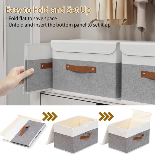Yawinhe Storage Bins with Lids,White/Grey,17.7x11.8x11.8in,3-Pack - Image 6