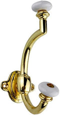 UNIQANTIQ HARDWARE SUPPLY Brass Hat and Coat Hook with Porcelain Knobs - Double Hook for Wall, Rack and Hall Tree Mounting - CH1-DB (5) by UNIQANTIQHARDWARESUPPLY