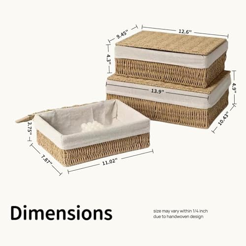 Large Storage Baskets with Lid Set of 3, Woven Bins with Liner - Image 5