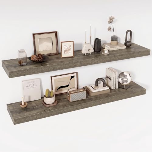 Acovy 55 Inch Floating Shelves, 12" Deep Floating Shelf Wall Mounted, 55" Wall Shelves, Rustic Deep Bookshelf, Extra Deeper & Thicker Display Shelves for Bedroom, Living Room, Set of 2 by Acovy