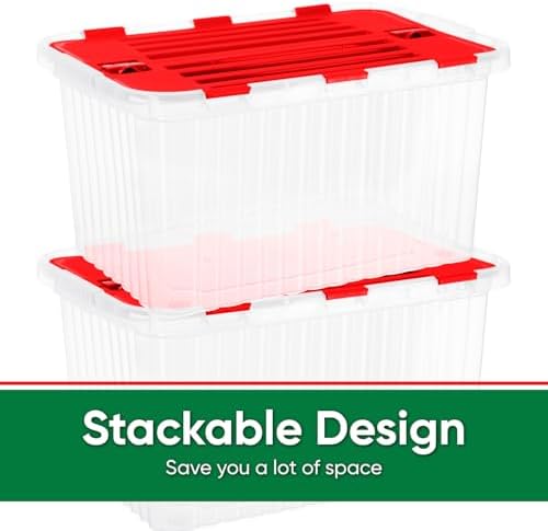 Superio Red Storage Box with Red Hinged Lids, Plastic Container Bins for Organizing with Attached Lid, Stackable Crates, BPA Free, Organizers for Home and Office, 35 Quart (20.25"x14"x10.5") - Image 6