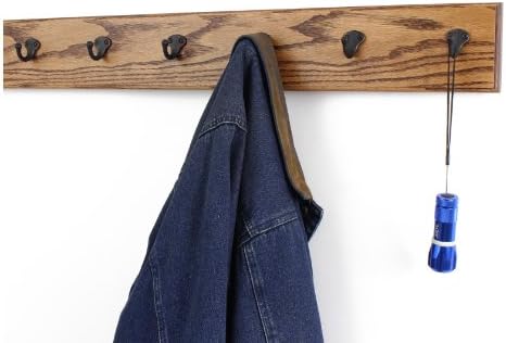 PegandRail Oak Wall Mounted Coat Rack with Aged Bronze Singular Style Hooks 4.5" Ultra Wide (Chestnut, 30.5 x 4.5 with 6 Hooks) - Image 2