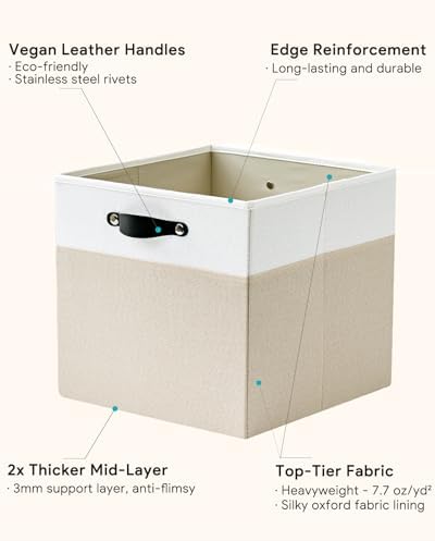 Cube Storage Bins | 13"x13"x13", Beige & White, 6 Pack - Image 6