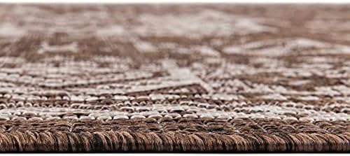 Rugs.com Outdoor Aztec Collection Rug – 8 Ft Round Brown Flatweave Rug Perfect for Kitchens, Dining Rooms - Image 3