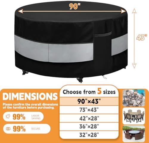 Round Patio Bar Height Table and Chair Cover Black&Grey 90 x 43 Inch - Image 2