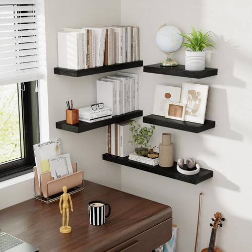 Acovy 30 Inch Floating Shelves, 8 Inch Deep Floating Shelves for Wall, Hanging Shelf with Invisible Brackets, Deep Shelves for Bathroom, Bedroom, Living Room, Black, Set of 2 - Image 2