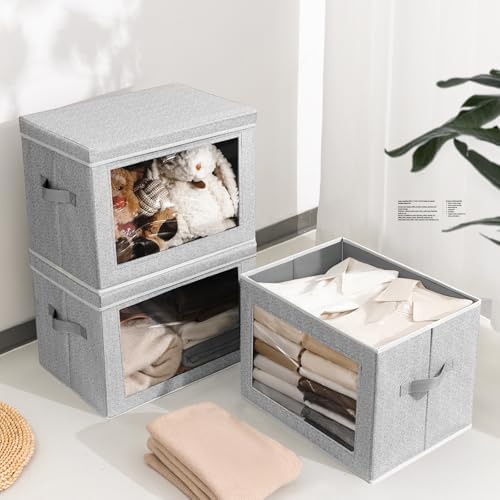 Homsorout Stackable Storage Bins with Lids - Large Decorative Basket with Lids, Fabric Foldable Closet Organizer Bins, Shelf Organizer for Living Room, Dorm, 5 Pack, Blended - Image 3
