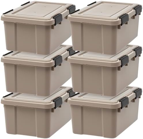 IRIS USA 6-Pack 19 Qt Storage Bins with Gasket Lids, Tan by IRISUSA