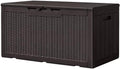 Greesum 100 Gallon Resin Deck Box Large Outdoor Storage, Imitation Rattan Weave Texture for Patio Furniture, Garden Tools, Pool Supplies, Weatherproof and UV Resistant, Lockable, Dark Brown by BuynowfromGreesum