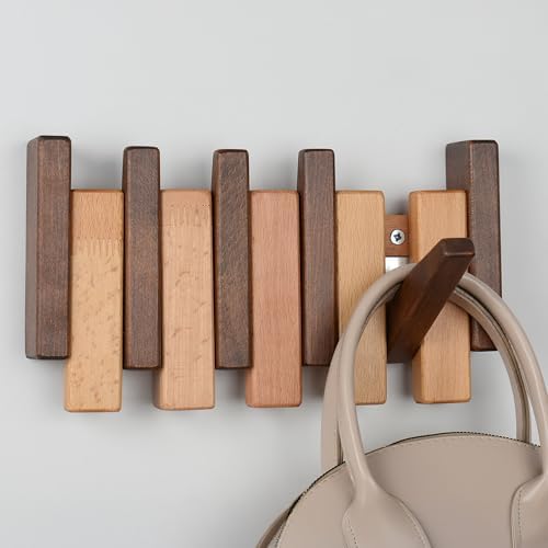 Beech Piano Key Coat Rack with 4 Flip Hooks - Image 4