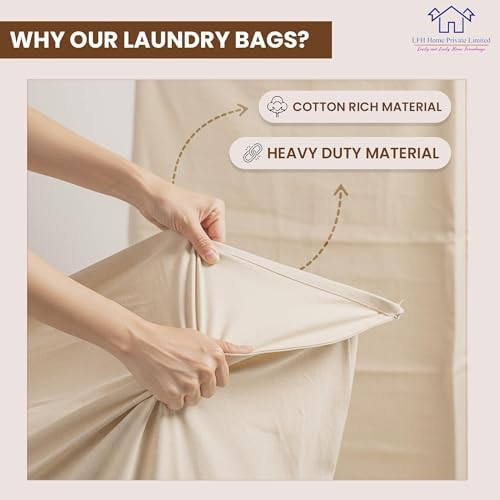 LFH Home Large Premium Cotton Rich Canvas Laundry Bag with Drawstring and Handles Heavy Duty, Multi-Use, and Washable for Home, Travel, College or Storage 20x30 (Pack of 2)-Natural - Image 4