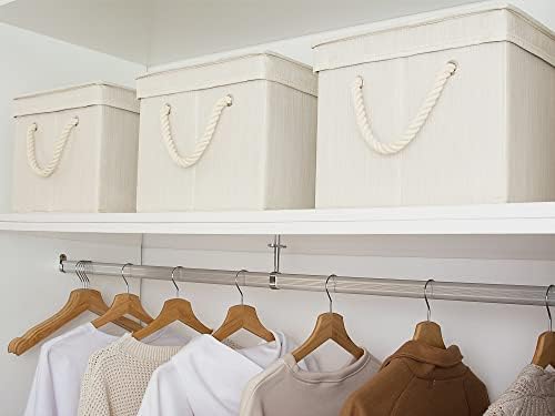 StorageWorks Storage Bins with Lids, Fabric Boxes for Closet, Slub White - Image 5