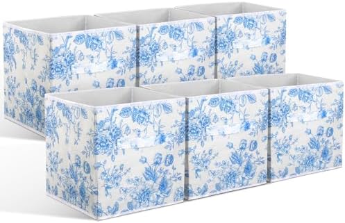 Geelin 6 Pcs Blue Floral Cube Storage Bins 11 Inch Storage Basket by Geelin