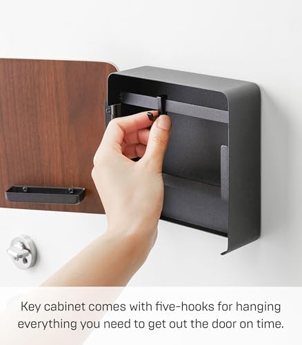 YAMAZAKI Home Rin Square Magnetic Key Cabinet - Wood Accented Keychain Organizer - Steel + Wood - Image 5