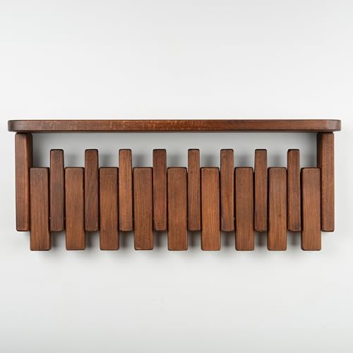 Beech Piano Key Coat Rack with Shelf & 8 Flip Hooks by TexasBestGift