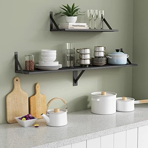Forbena Large Floating Shelves for Wall 24 Inch Long Set of 3, 8 in Deep Wall Bookshelf for Bedroom Living Room, Wooden Heavy Duty Hanging Book Shelves for Office Kitchen Closet Storage (Black) - Image 3