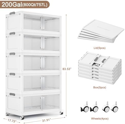 BROVIEW 800Qt Extra Large Stackable Storage Bins with Lids, 5-Pack White - Image 2
