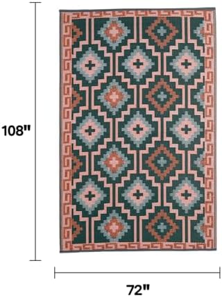 Fab Habitat Outdoor Rug - Waterproof, Fade Resistant, Crease-Free, Reversible - Premium Recycled Plastic - Vintage Boho Kilim - Large Patio, Deck, Sunroom, Camping, RV - Lhasa - Green - 6 x 9 ft - Image 2