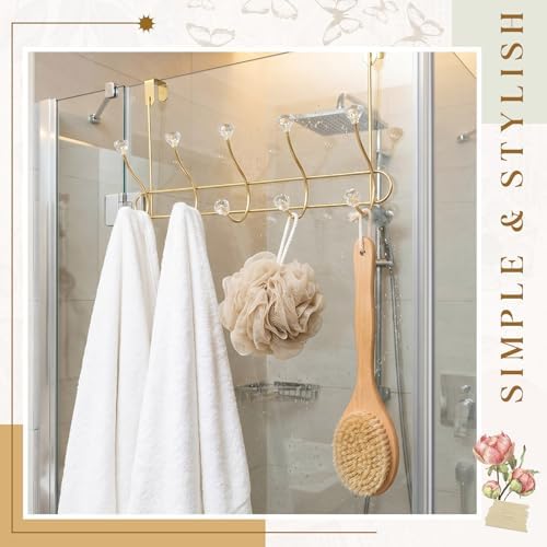 Gold over the Door Towel Hooks with Crystal Knobs, 10 Hook Heavy Duty Doors Hanger Rack for Bathroom, No Drill Slim over Door Organizer for Bedroom Closet, Holds Coat Towels Robes Bags Purse - Image 4