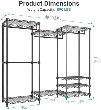 VIPEK V5C Portable Closet Wardrobe Bedroom Armoires Heavy Duty Covered Clothing Rack, Black Metal with Grey Oxford Fabric Cover, Adjustable Custom, 68.9" Lx15.7 Wx76.4 H - Image 5