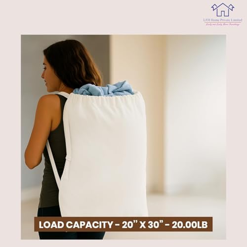 LFH Home Cotton Rich Large Laundry Bag with Handle, Heavy Duty Drawstring Closure Washable Laundry Bags, School Travel, Home, Hotel, College Dorm, Organizer Sack, Toy Clothes 20x30 (Pack of 4)-White - Image 4