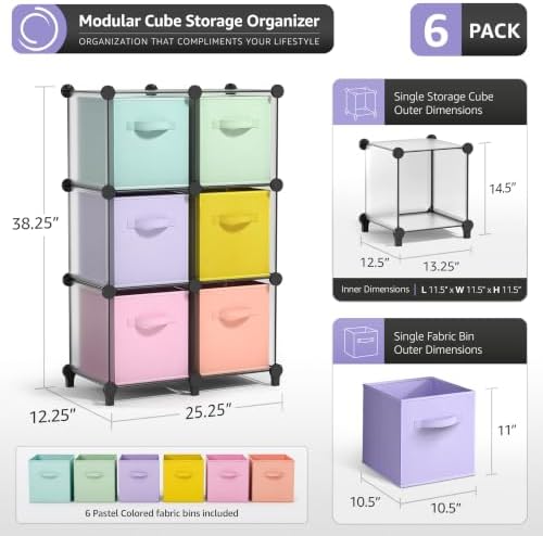 Sorbus 6 Cube Storage Organizer with 6 Fabric Bins (Clear) - Image 3