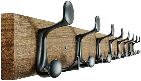 SKOLOO 43-Inch Wood Burnt Coat Rack Wall Mount with 8 Triple Hooks - Ideal for Family Entrances, Classrooms, and Pet Supplies Storage - Perfect Coat Hooks for Wall by SKOLOO