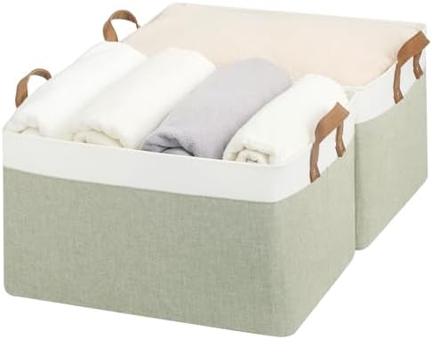 StorageWorks Closet Storage Bins, Green and White, Extra Large, 2-Pack by StorageWorks
